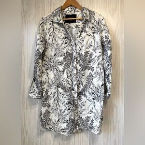 Tahari Black & White Botanical Linen Shirt Dress Size S